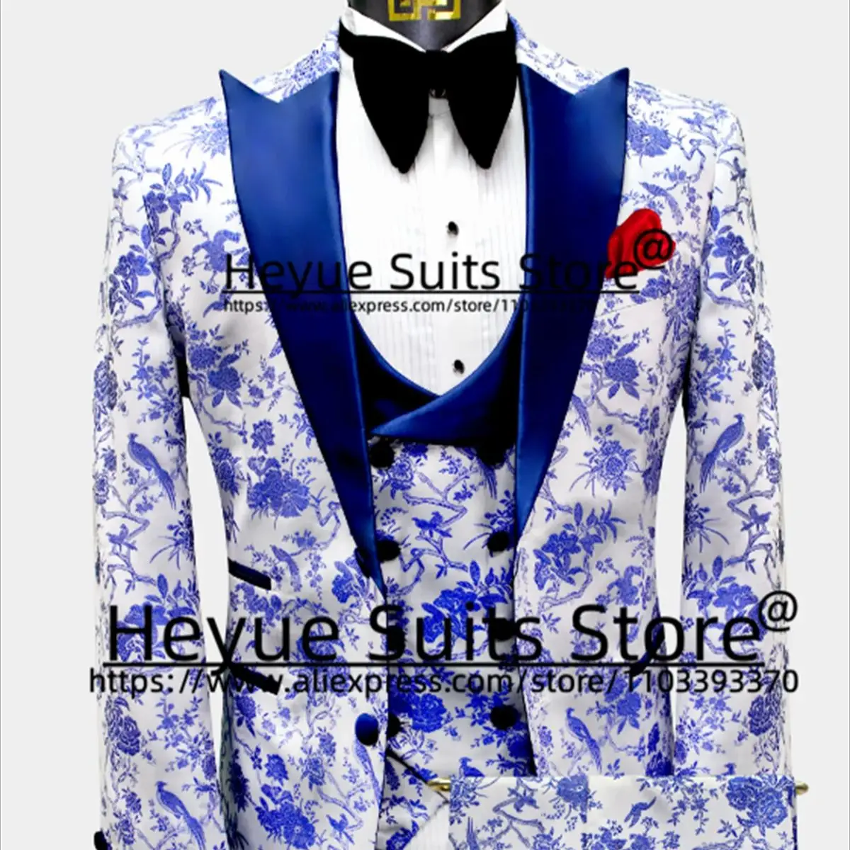 Custome Made Elegant Jacquard pattern Men Suits Slim Fit Peak Lapel Groom Tuxedos 3 Pieces Sets Fashion Male Blazers Ropa Hombre