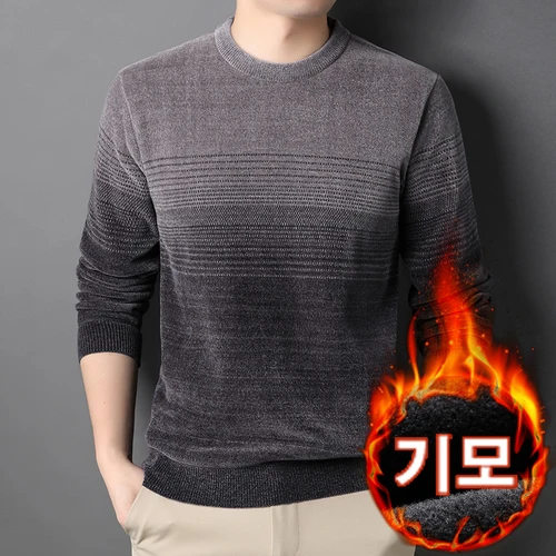트랜드인 남성용 기모 니트 스웨터 그라데이션 겨울용 따뜻한 스타일링 필수템 캐주얼 KN1986 