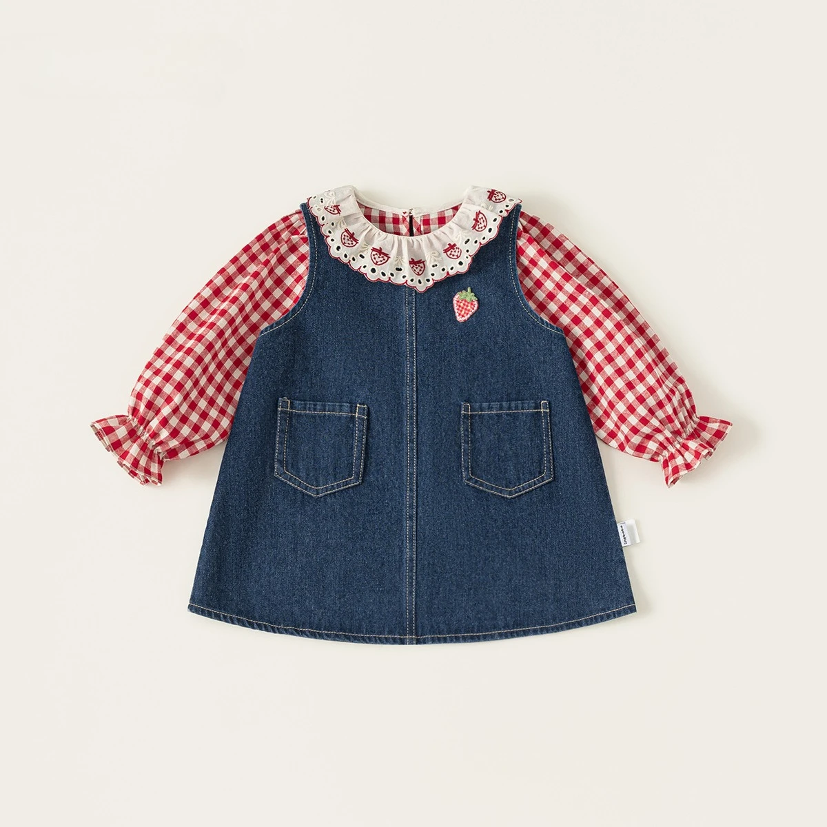 Suit Girl Lace Collar Plaid Top Denim Vest Skirt Two Pieces Set Korean Style Simple Classic Korean Fashion