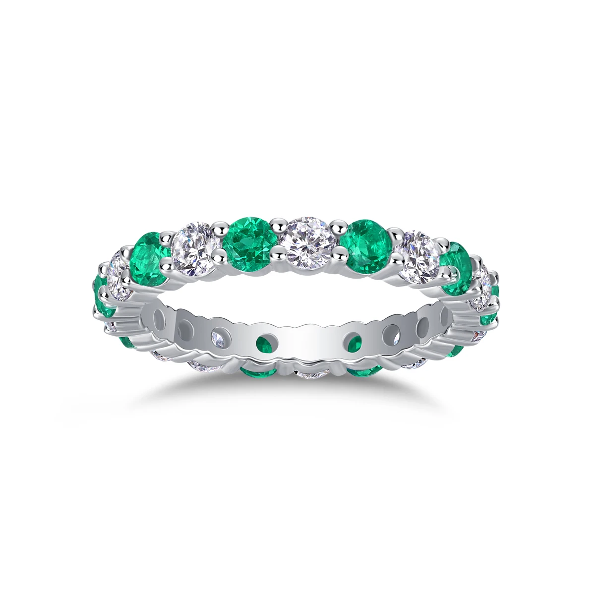 خاتم فضة S925 فاخر مع مويسانيتي متناوب وزمرد أخضر، مطلي بالذهب عيار 18 قيراط، تصميم ممتاز، يتضمن شهادة GRA