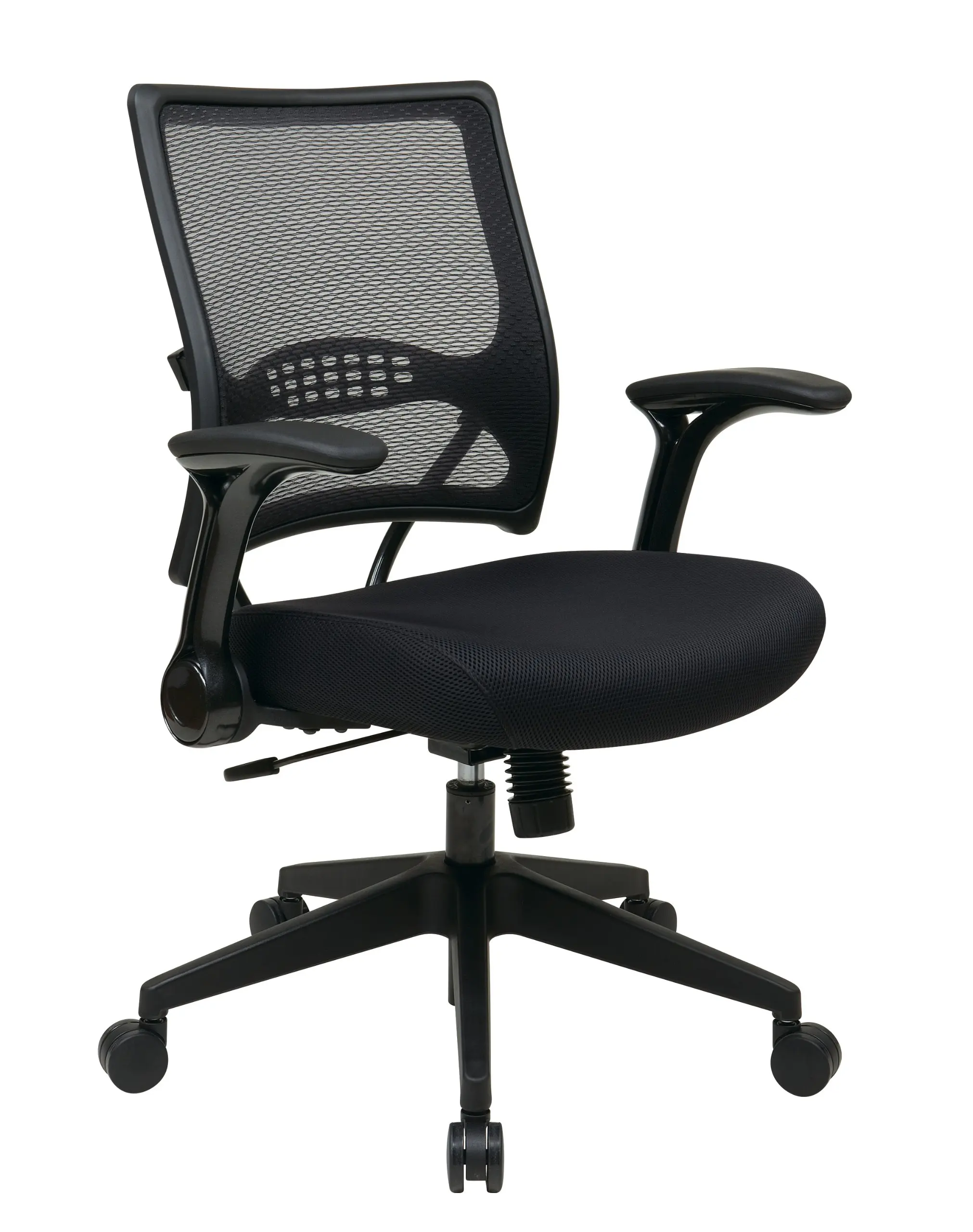 

Black Mesh Back Executive Chair With Adjustable Height, Padded Seat, Lumbar Cushion, And 2:1 Synchronous Tilt Mechanism