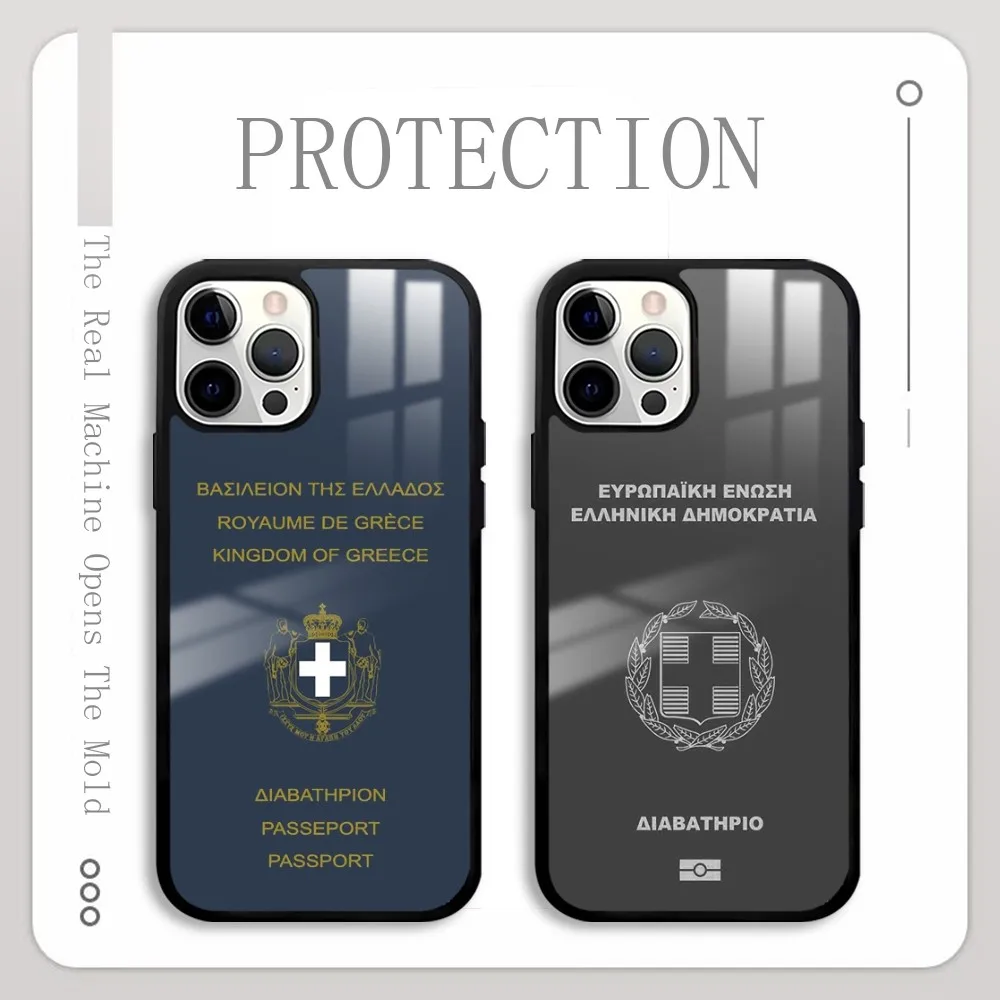 Greek Passport Pattern Phone Case For IPhone 16 15 14 13 12 11 Pro Xs Max Mini Plus Celulares Hard Funda Dropshipping