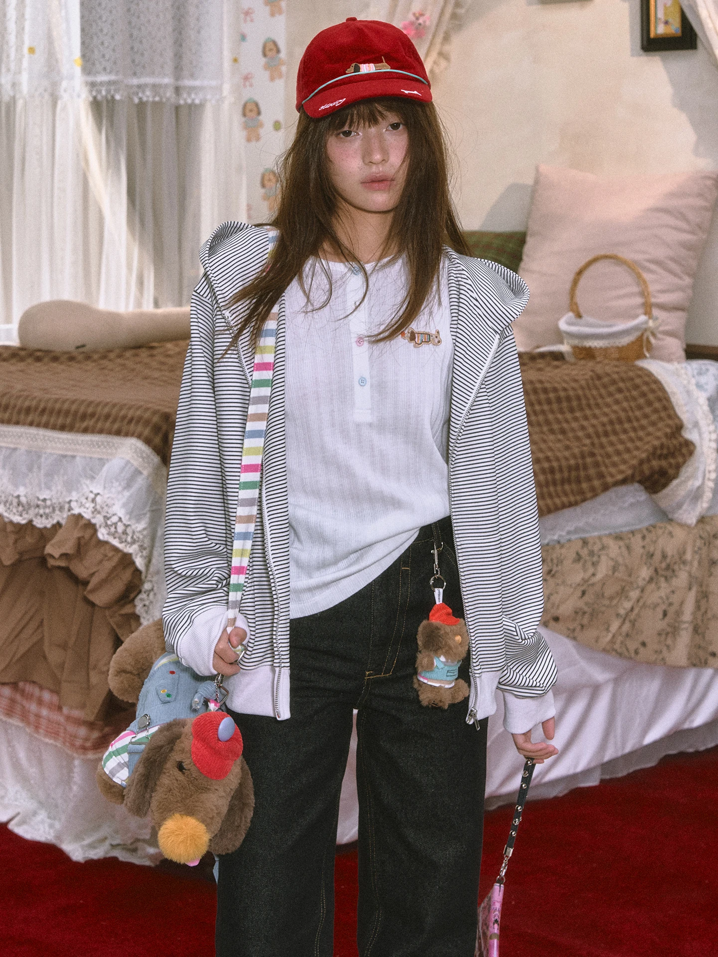 ohtodog-コーデュロイ犬野球帽甘いかわいい刺繍ユニセックス夏帽子顔痩せ多用途小型犬綿キャップ