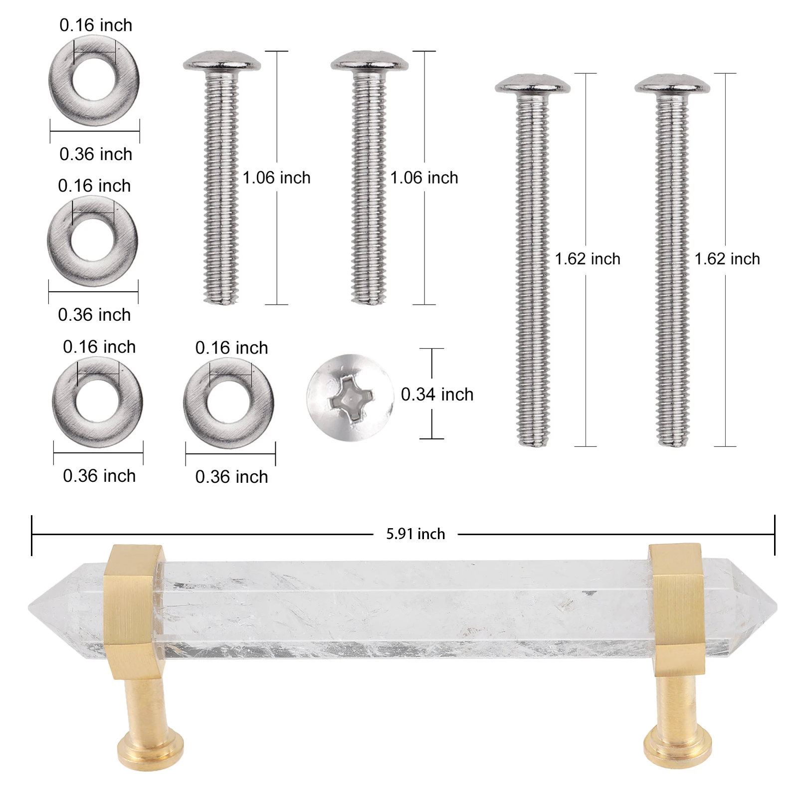 Modern Style Double-Pointed Crystal Point Wand Drawer Cabinet Pulls Knobs Dresser Cupboard Door Brass Furniture Handle Hardware