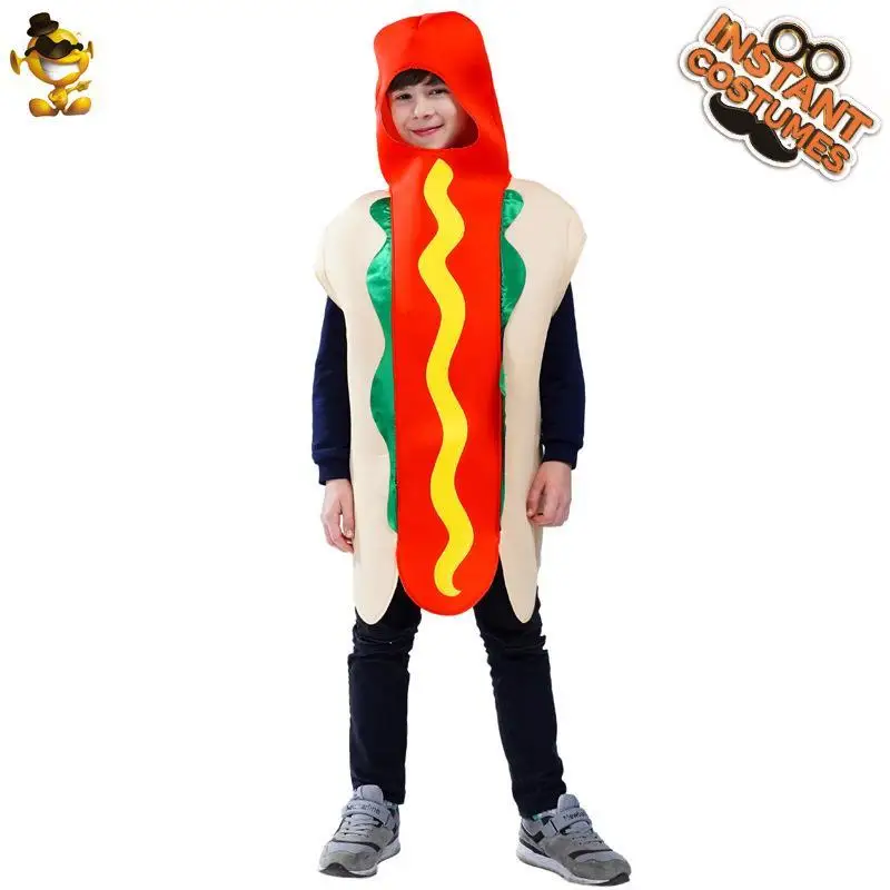 

Детский костюм хот-дога на Хэллоуин, забавная еда, ролевой наряд для косплея, полиэстер, подходит для КТВ