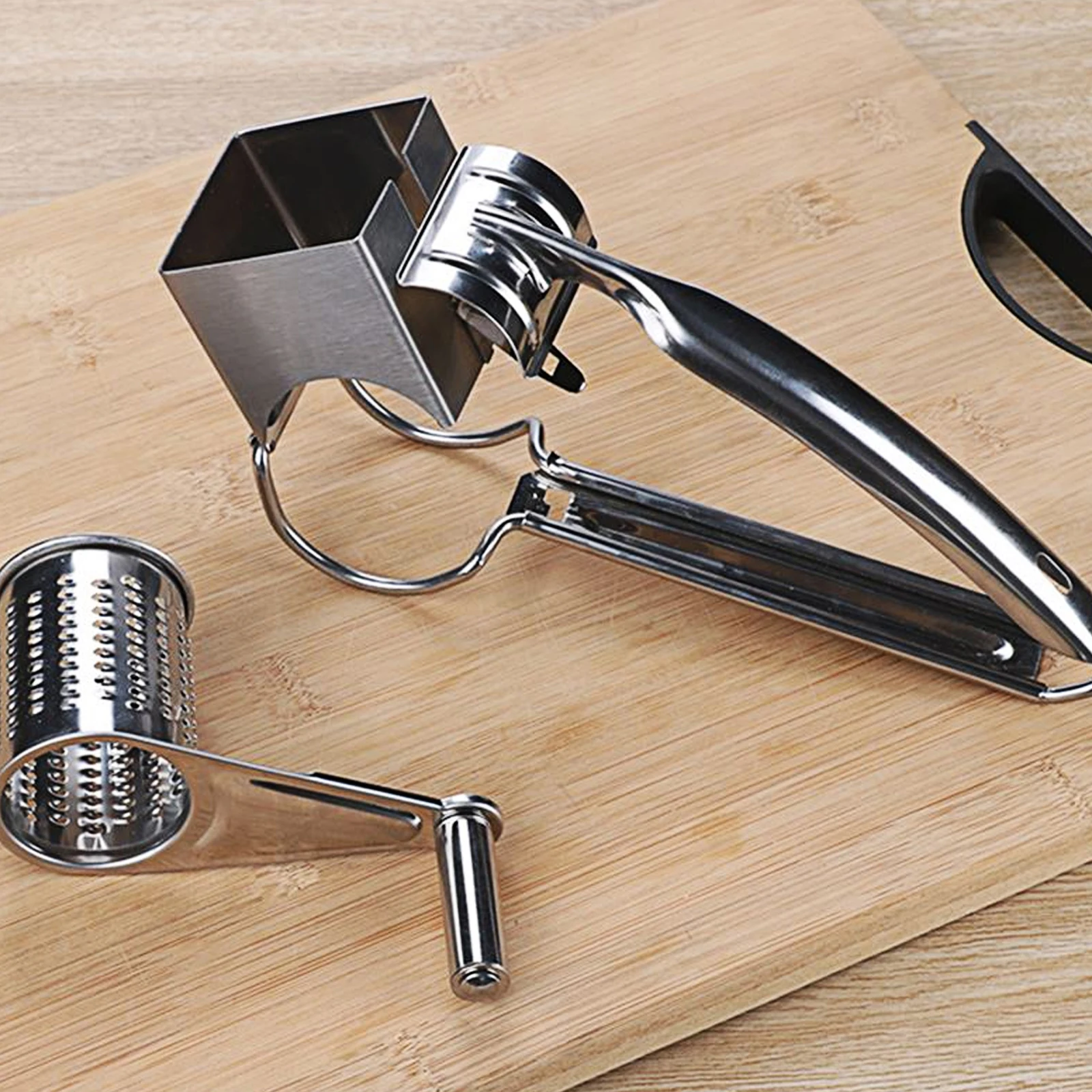 

4 Pcs Stainless Steel Rotary Cheese Grater 3 Blades Shredder Kitchen Tool for Cheese Vegetables Chocolate Grater Slicer