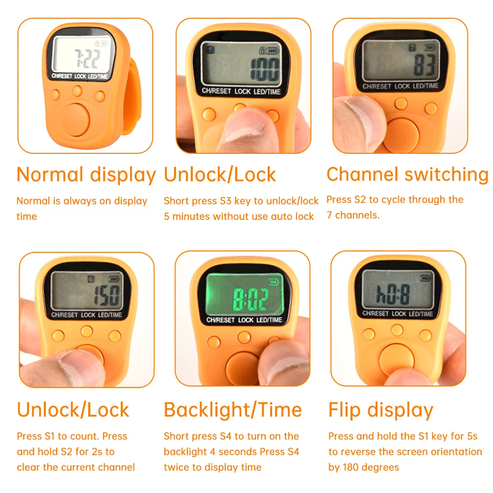 Finger Ring Counter Upgraded Seven Channel Illuminated Time Luminous Counter Lockable Rechargeable Counter Sewing Weave Soccer