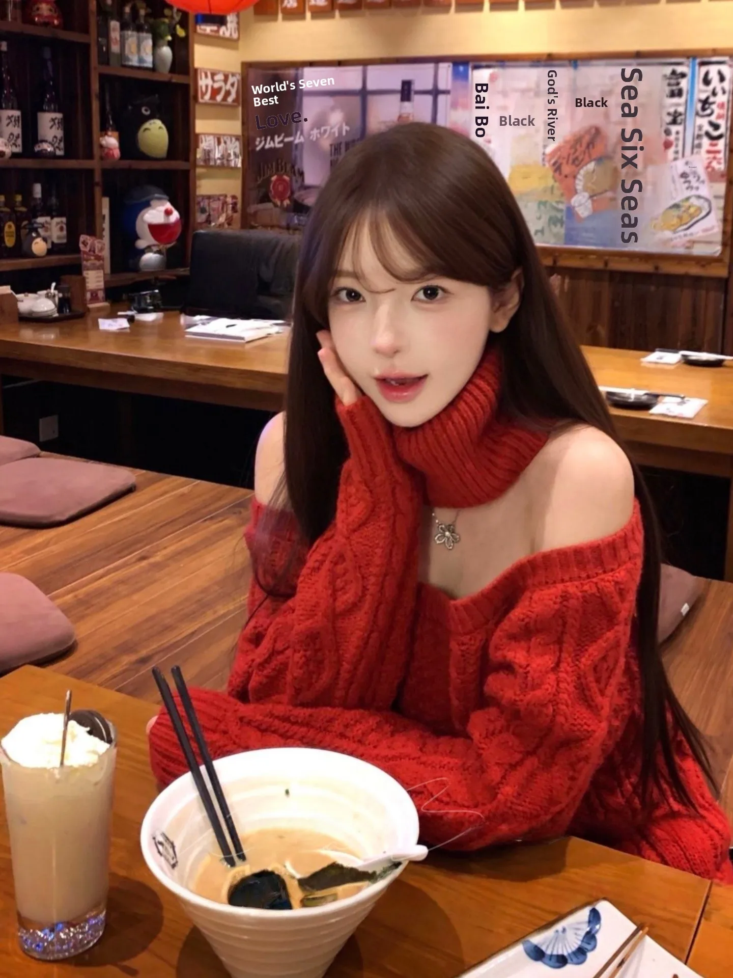 

Retro Red High Collar oulder Bared Long Sve Sweater Women's Autumn Winter Lazy High Quali Twist Knitted Top