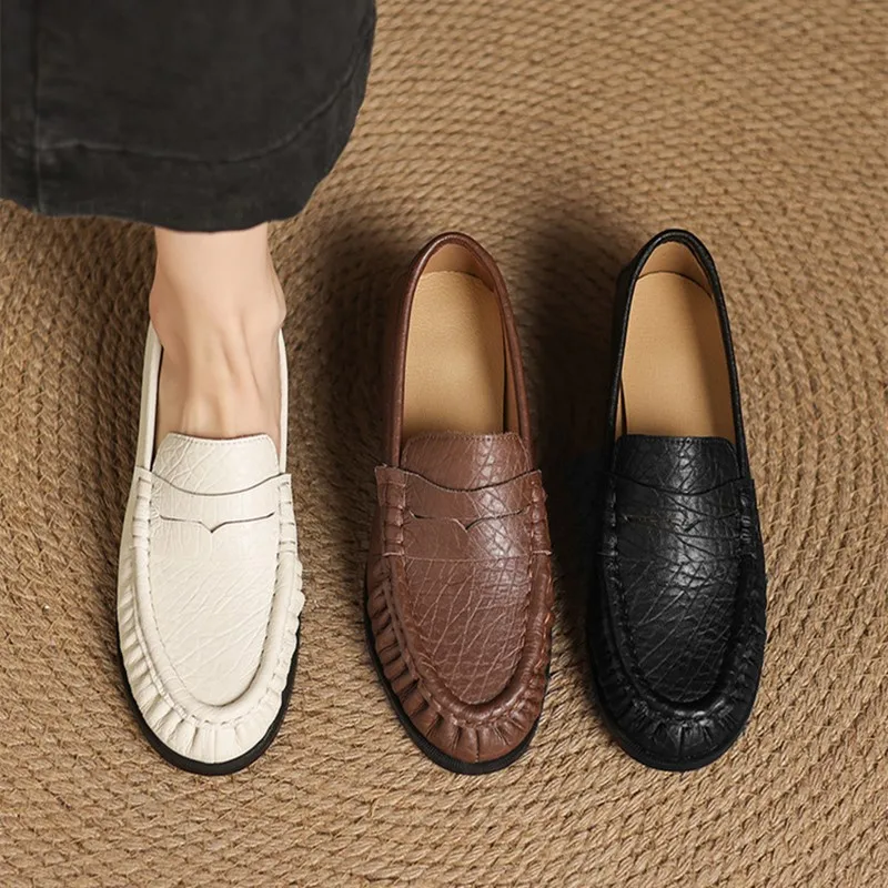 

DIMANYU Genuine Leather Women's Loafers 2026 Spring New British Style Ladies' Shoes Vintage Large Size Slip-on Lazy Shoes