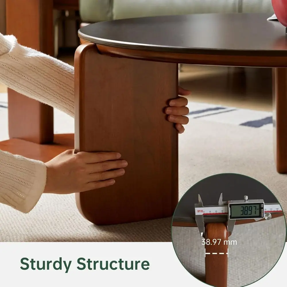 طاولة جانبية خشبية معاصرة مع سطح حجري متكلس، مناسبة لغرفة المعيشة أو غرفة النوم أو الشرفة (31.5 قطر × 13.8 ارتفاع #5