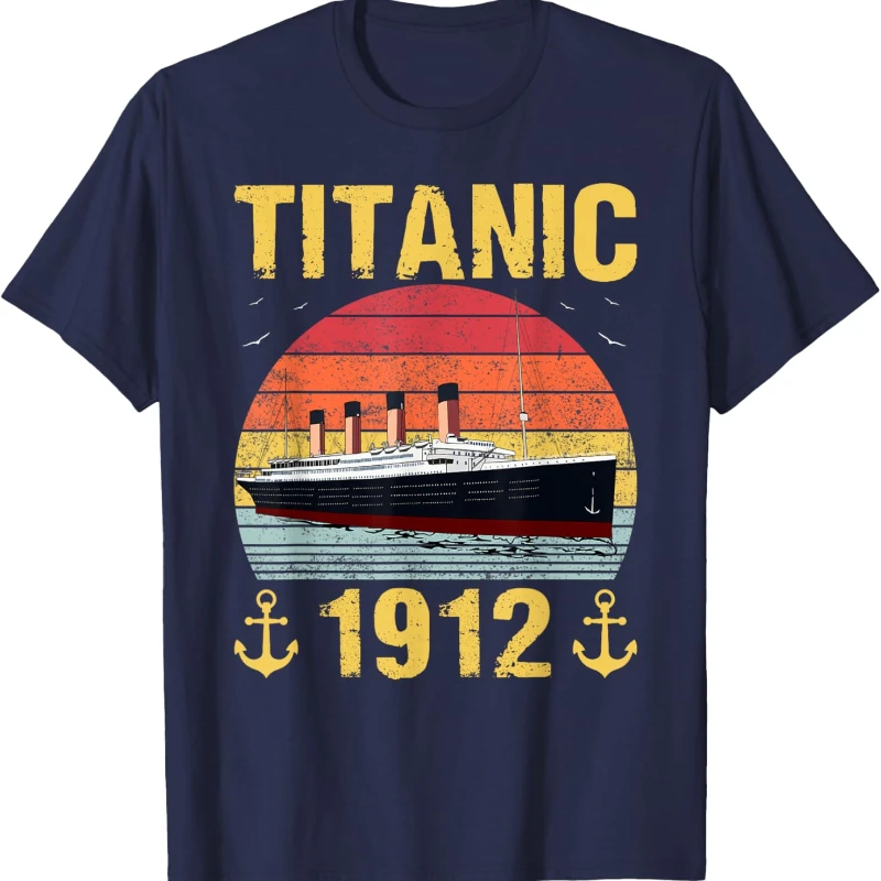 Retro Titanic 1912 Cruise Vessel Vintage Ship graphic T-Shirt High quality cotton Crewneck casual Regular short sleeve Unisex