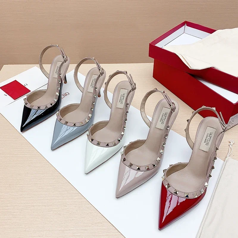 صنادل كعب للنساء المصارع الصيف أحذية نسائية فاخرة 2024 جديد جلدية عالية الكعب موضة مضخات برشام أحذية السيدات الحفلات #4