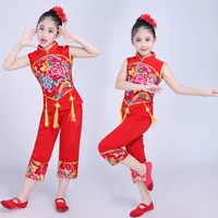 Chinese Folk Dance Costume Children Han Ethnic National Dance Clothing Children Girls Classical Dance Children