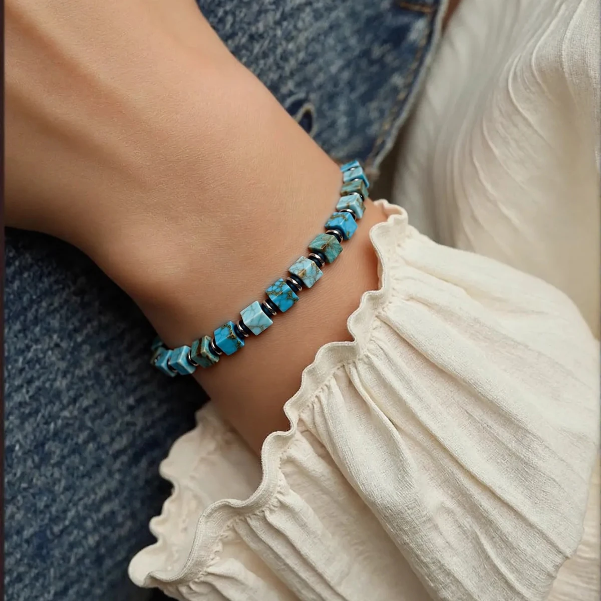 

1 PCS Fashion Square Natural Stone Bracelet Classic Multi Colored Natural Stone Jewelry 8.27in for Women Daily Wear Women Gifts