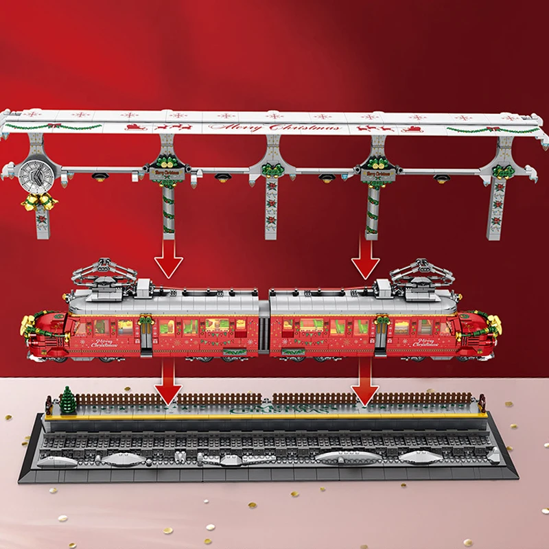 Christmas Train Buildings Sets,Holiday Winter Lighting Model Railway Tracks City Buildings Blocks Christmas Gift 2822 PCS