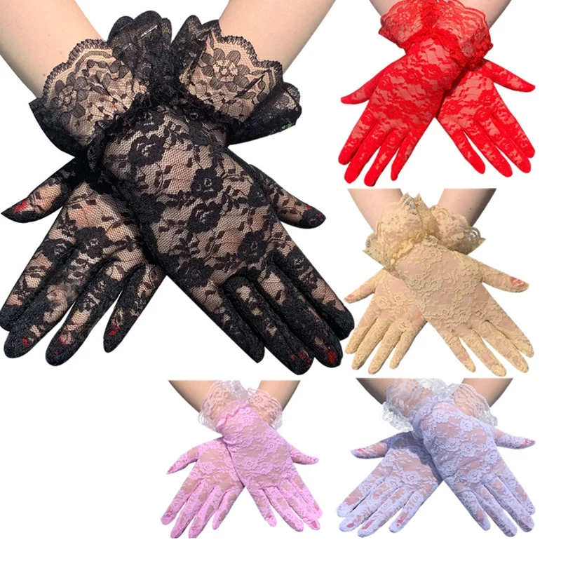 

1 Set Of 7 Color Gloves Fashion Women Lace Party Sexy Gloves Women Sunscreen Gloves