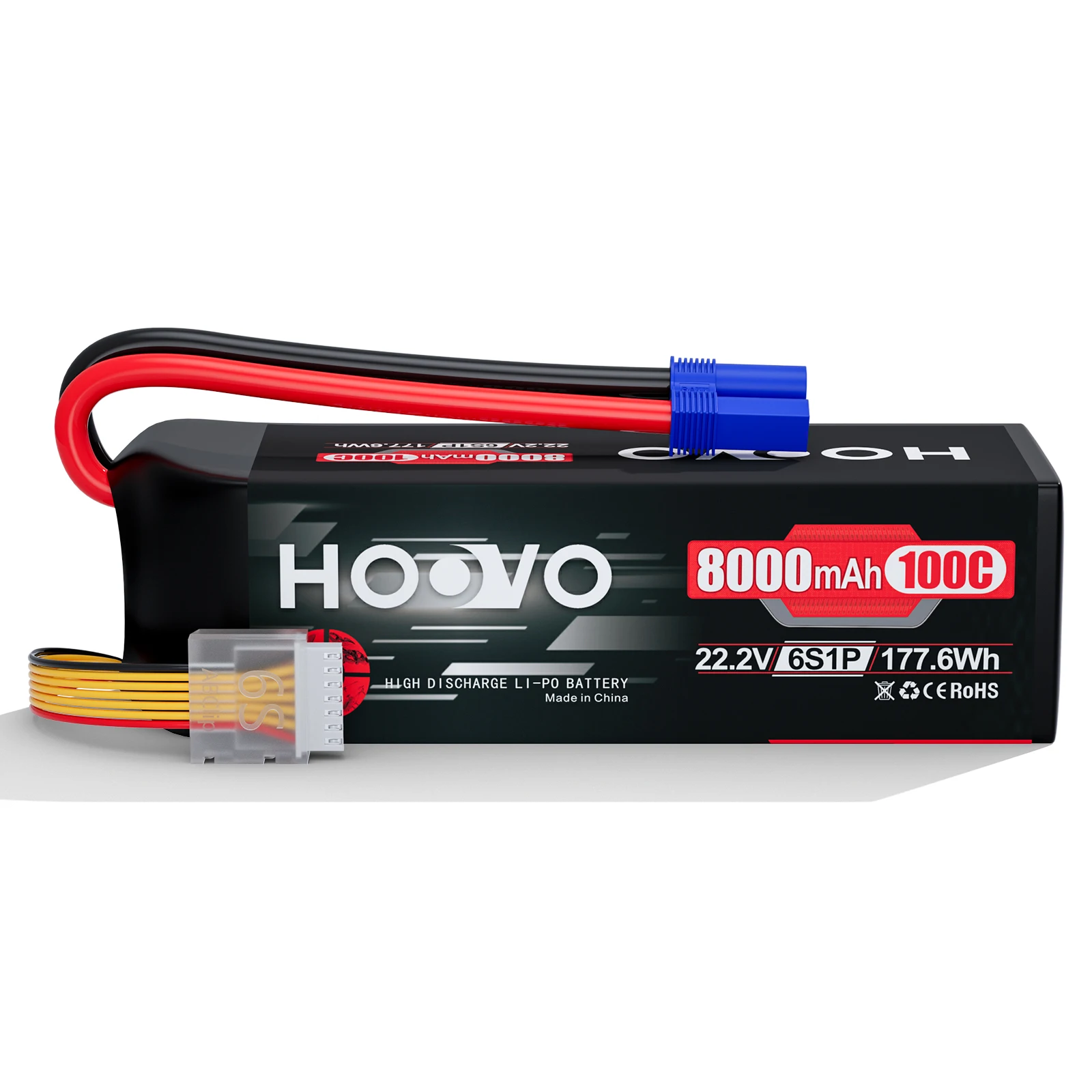 HOOVO 2Pcs 6S LiPo Battery 22.2V 8000mAh 100C RC LiPo Batteries Metal Plates with EC5 Plug with Traxxas UDR RC Car Boat Buggy