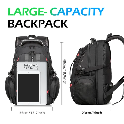 Imagen 2 del producto Mochila grande multifunción para ordenador portátil BANGE de 40L, mochila de viaje duradera de 17 pulgadas, mochila escolar para adolescentes con puerto de recarga USB