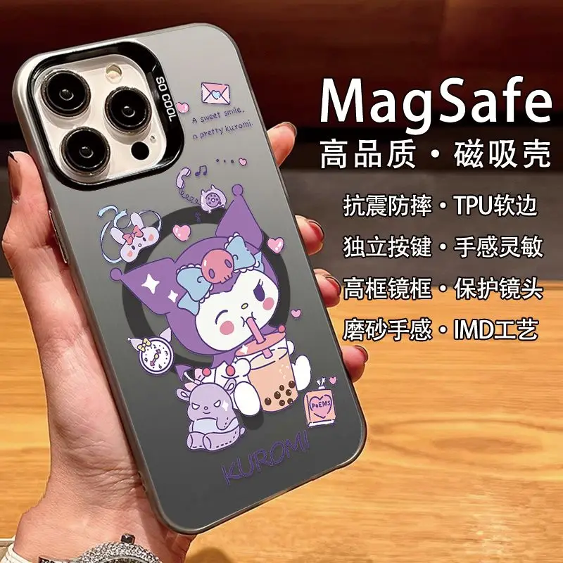 Cute Sanios Kuromis Magsafe Magnetic Case for iPhone 11 12 13 14 15 16 Pro Max Plus Soft Silver Plated Anti Fall Back Cover