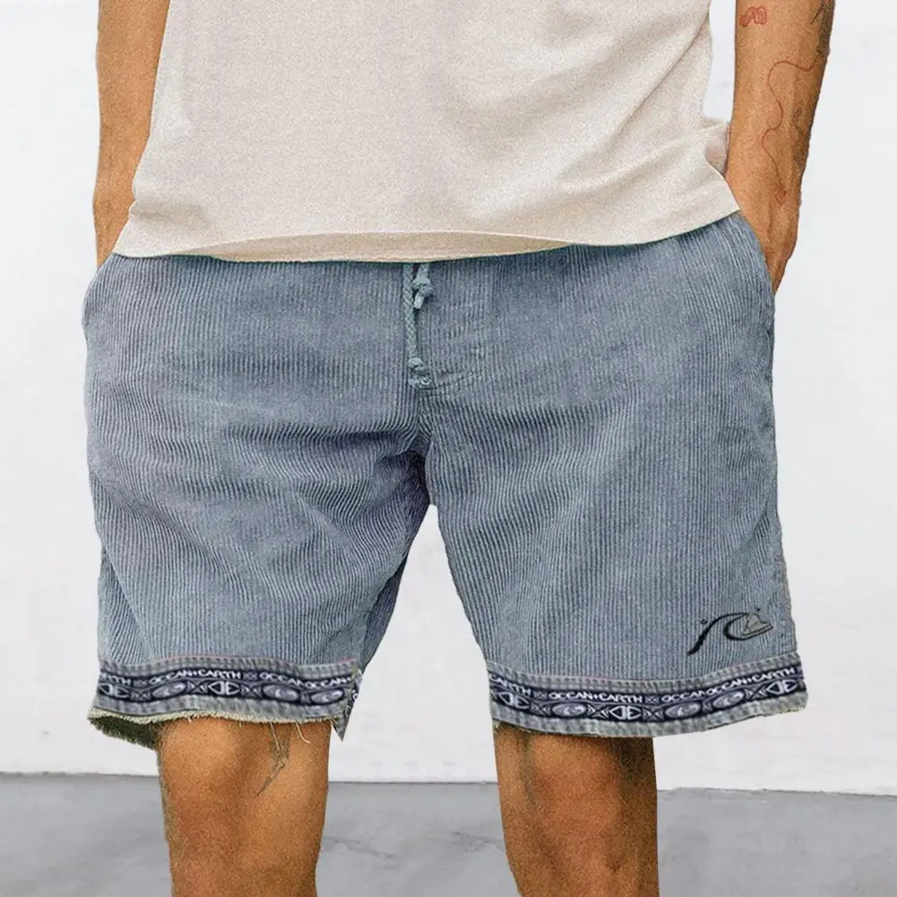 กางเกงขาสั้นระบายอากาศพิมพ์ลายวินเทจกางเกงขาสั้นผู้ชายฤดูร้อนเอวยางยืดมีเชือกผูกยาวเข่ากางเกงลำลองสำหรับออกกำลังกาย