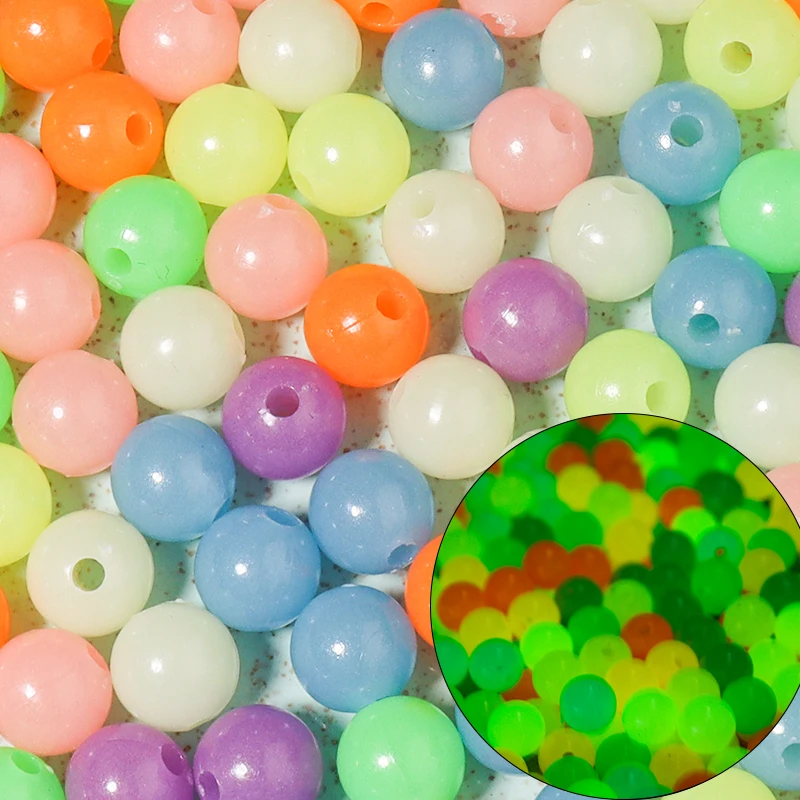 100 stücke 6/8/10mm Leuchtende Acryl Perlen Gemischte Farbe Runde Lose Spacer Perlen Für Schmuck Machen DIY Armband Halskette Zubehör