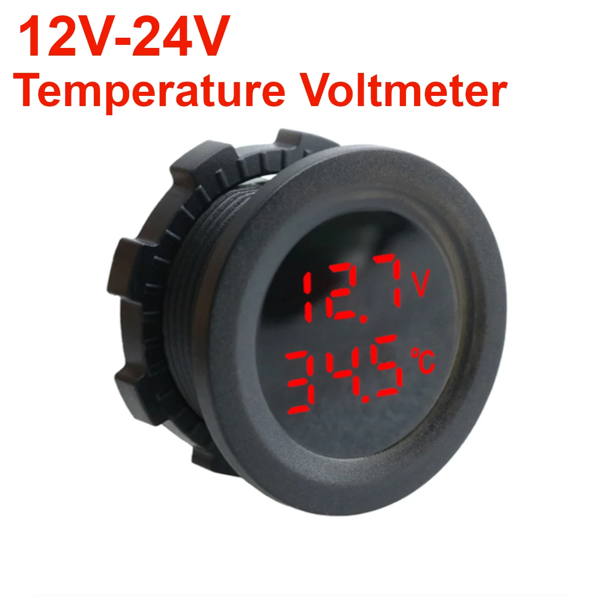 

12V-24V Auto Voltage Meter Display Digital Measurement Car Round Temperature LED Voltmeter Test Meter