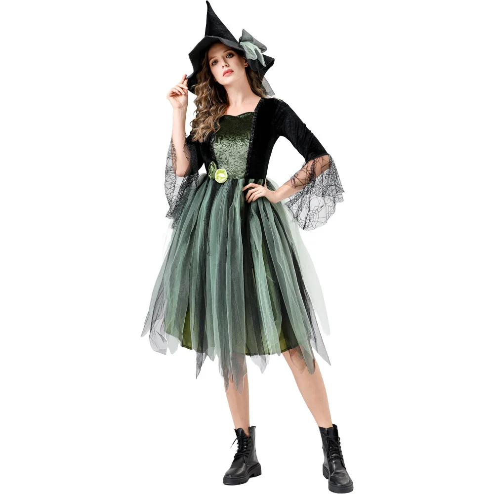 

Halloween Witch Adult Women's Costume Gothic Vampire Long Sleeve Dress Cosplay Party Costumes