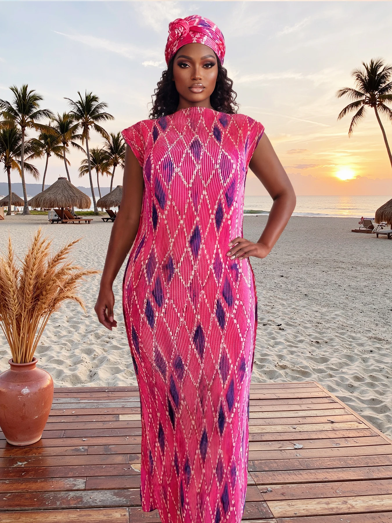 

New Fashion Summer Dress With Big Scarf Dubai Turkey Kaftan Muslim Loose Abaya Women African Casual Flower Shawl Robe Moomoo