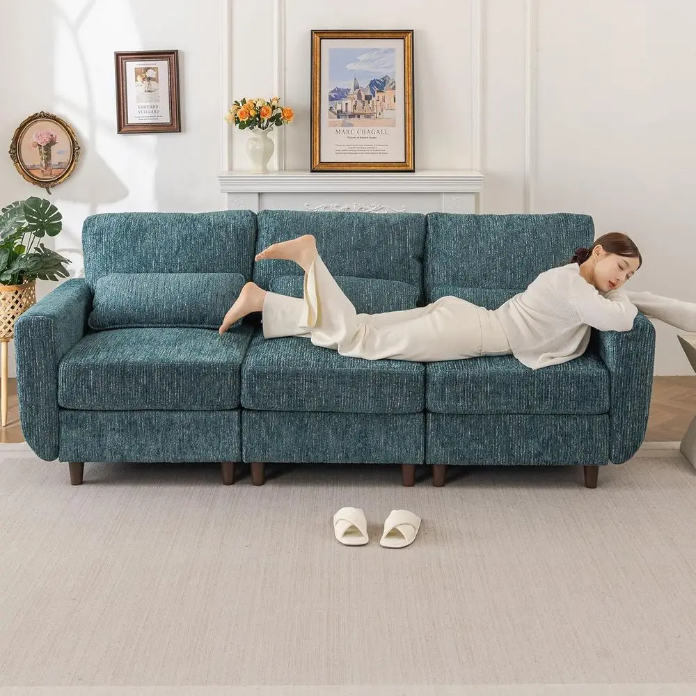 

Sectional Sofa with Storage, 3-Seater Deep Seat Couch, Ottoman, Chenille, White | Comfortable Living & Bedroom Furniture, Easy A