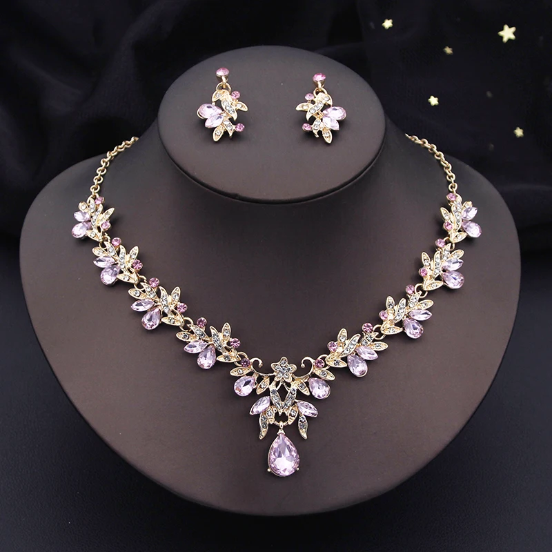 Water drop Butterfly Bridal Jewelry Sets for Women Earring Necklace Set Rhinestone Crystal Wedding Jewelry Sets 3 Pcs Gifts