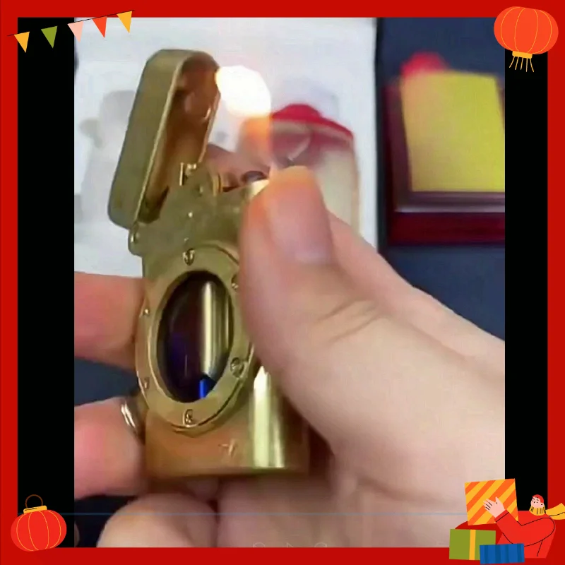 Retro Kero sene Lighter, Windproof, One Click, Pop-up Ignition, Safety Switch, Transparent Oil Tank, Men's Gift, High End, Metal