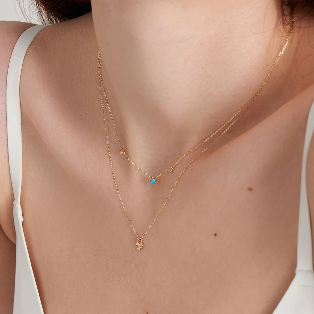 ROXI 925 Sterling Silver Chain Clavicle Necklaces Micro Inlaid Turquoise Zircon Stackable Wedding Engagement Necklace For Women