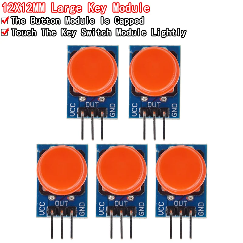 5pcs 12X12MM Big key module Big button module Light touch switch module with hat High level output for arduino