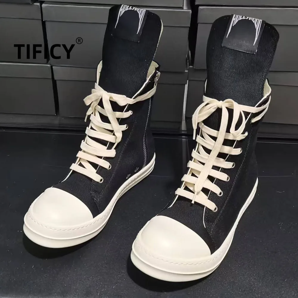 

RO Style 2025 Canvas Boots Women's New Long Tongue Letter High Top Breathable Canvas Couple Shoes Casual Sports Short Boots