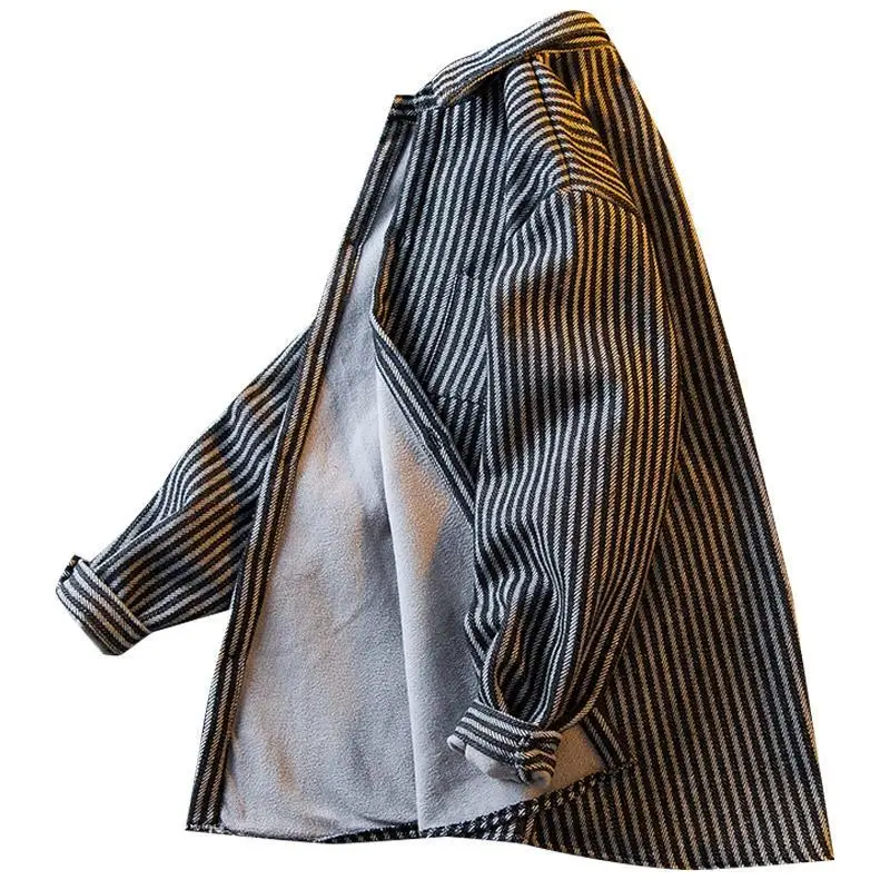 

Мужская зимняя теплая рубашка с длинным рукавом, на флисовой подкладке, утолщенная, новинка 2023 года, высококачественная мужская рубашка в полоску, гарантия тепла.