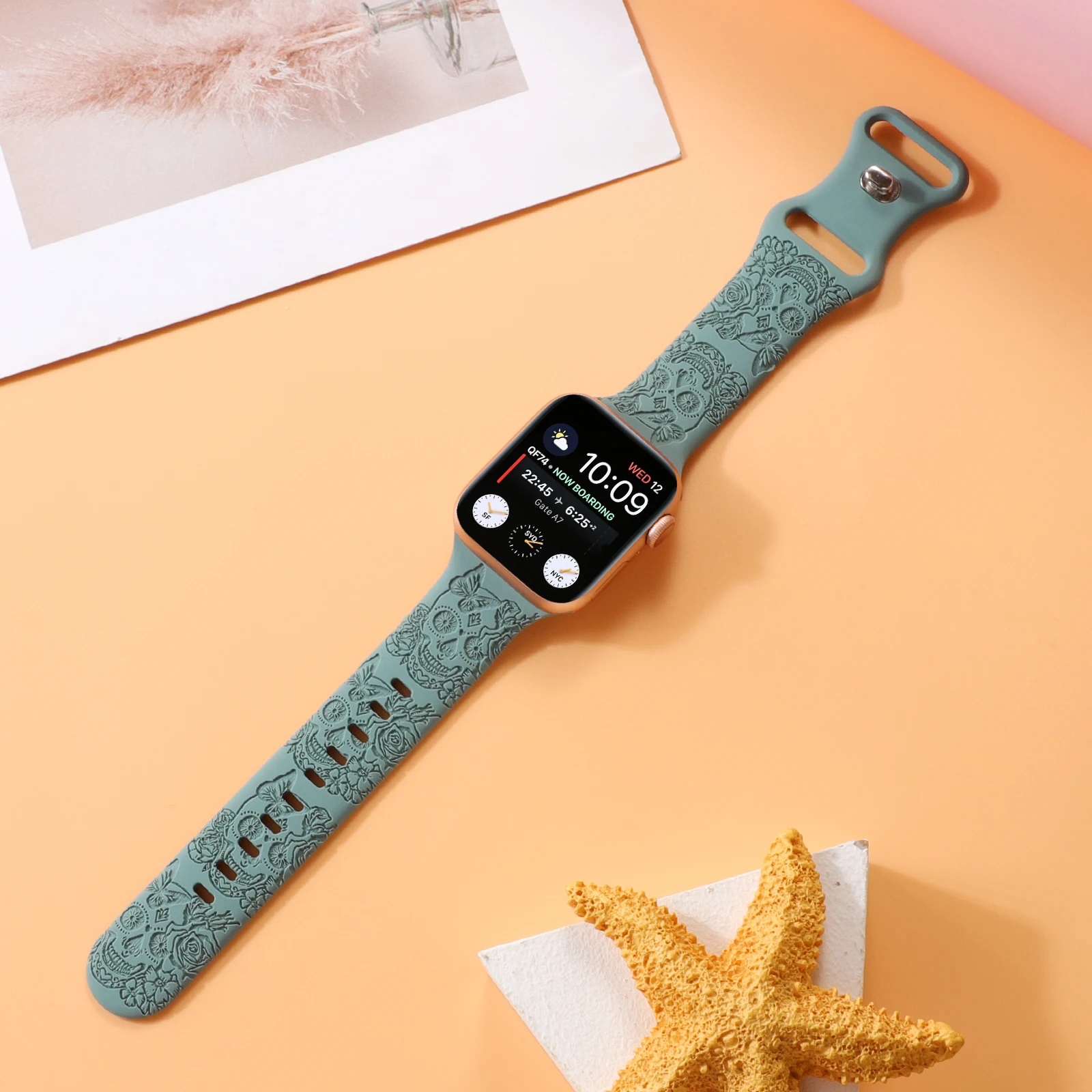 애플 워치 밴드용 해골 각인 스트랩, 울트라 2 49mm 45 44 40 41 42 38mm 실리콘 스포츠 팔찌, 아이워치 시리즈 8 9 7 65 SE