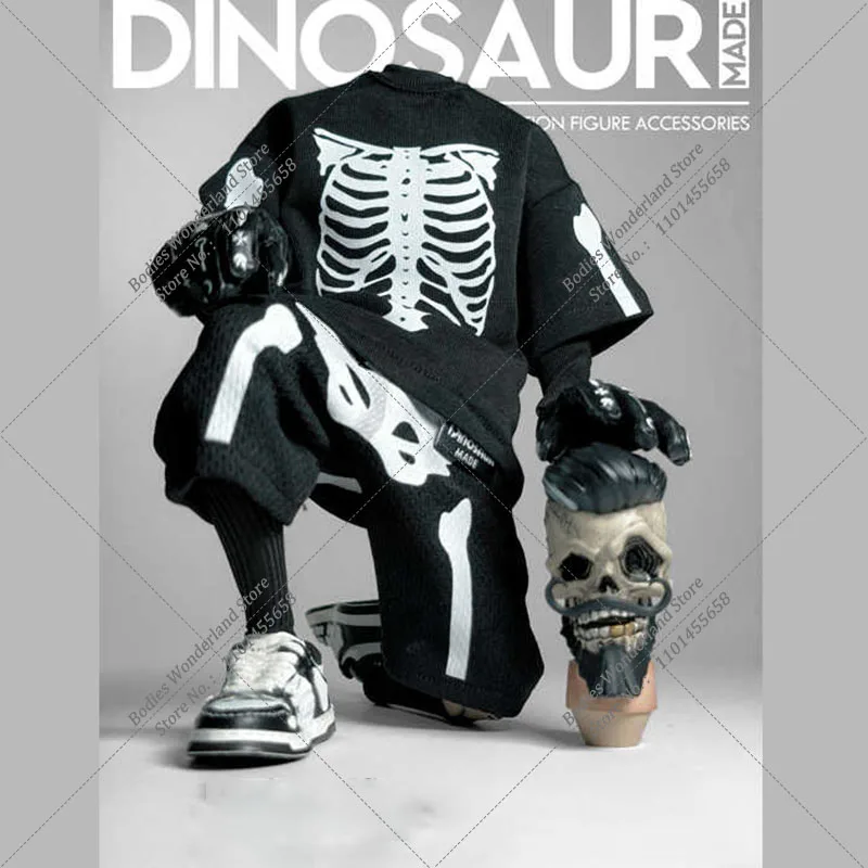 DinosaurMade 1/6 Fashion Hip Hop Loose Sport Clolthe Skeleton Prinitng T shirt Short Cuff Sock Model for 12'' Action Figure