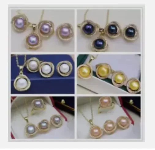 

Жемчужные бусины, серьги с инкрустацией из 18-каратного золота GP + кольцо + ожерелье с подвеской 18 дюймов