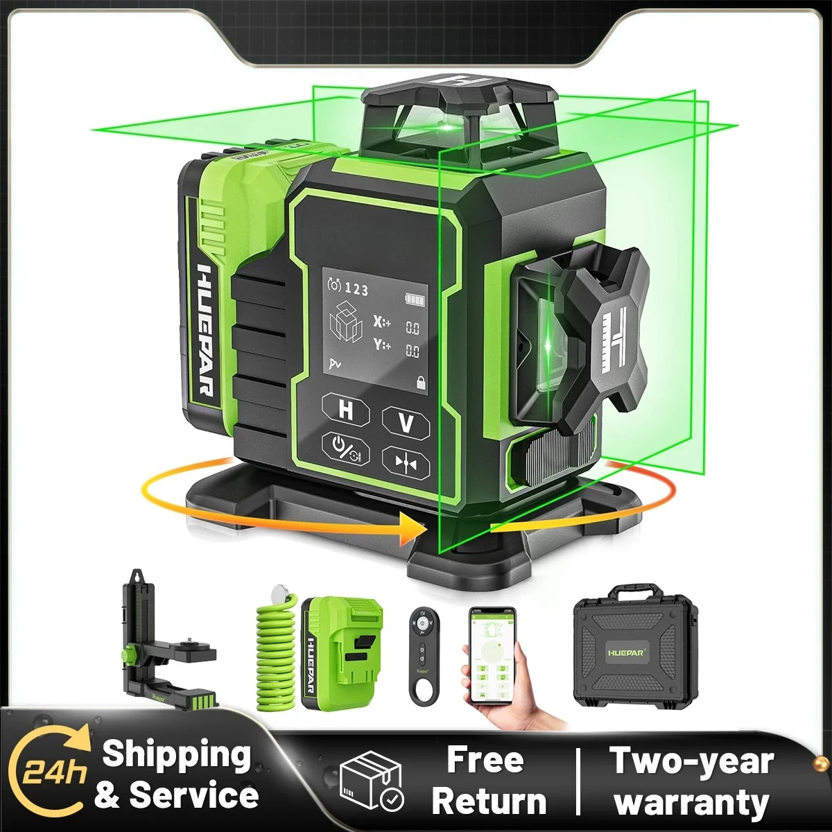W03CG 12 Lines   Level Green 3D Cross Lines  Bluetooth Lazer Leveler With Electric Rotating Base LCD Screen & Remote