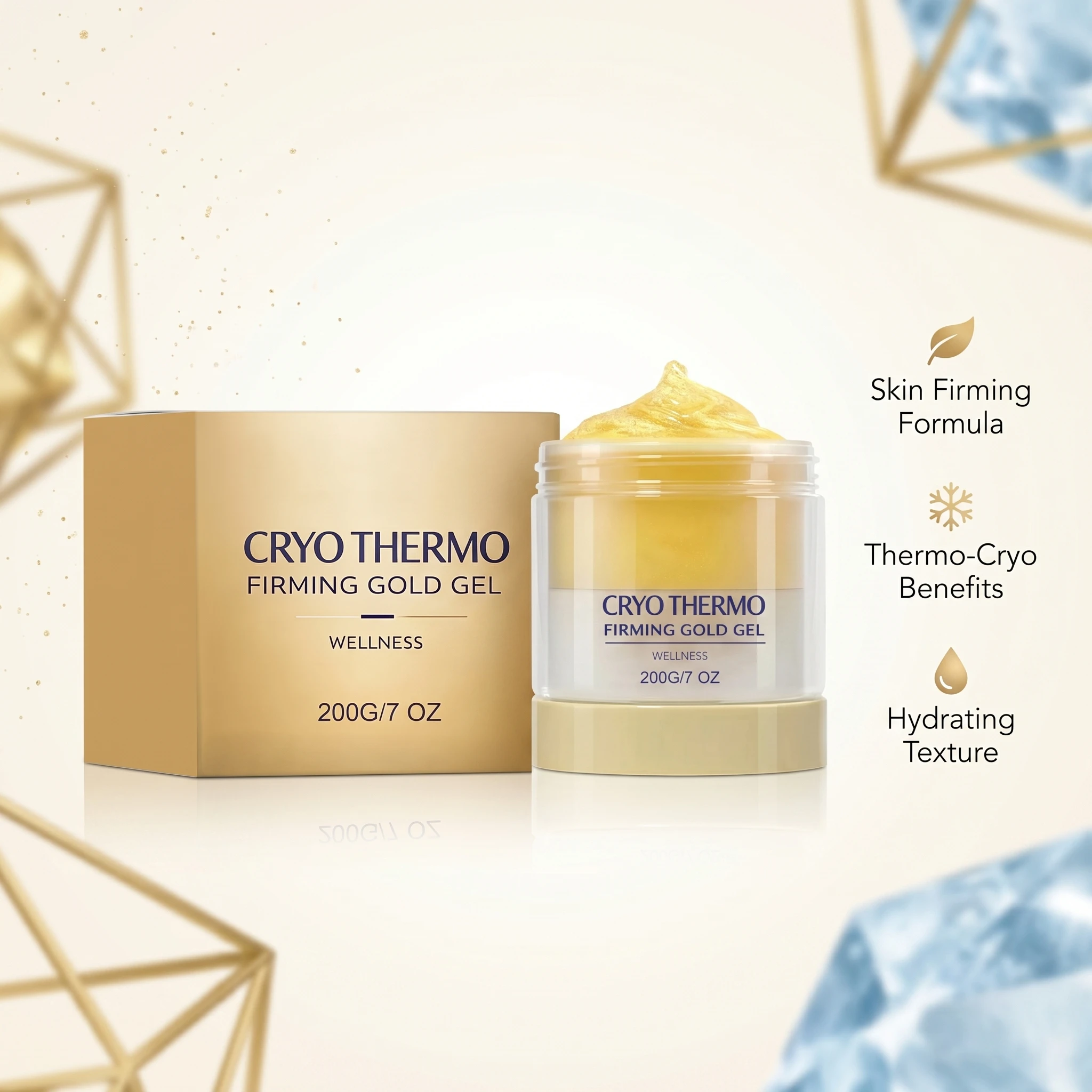 Gel Crioterapéutico Reafirmante con Oro para Piel Flácida 200g, Anticelulítico, Mejora la Elasticidad de la Piel, Reafirmante, Suavizante, Cuidado Corporal Moldeador ﻿