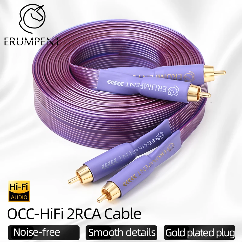 ERUMPENT HiFi OCC 2RCA Cable Hi-end Pure Copper Flat Belt with Gold-plated 2RCA to 2RCA Male Plug Audio Cable for CD Amplifier