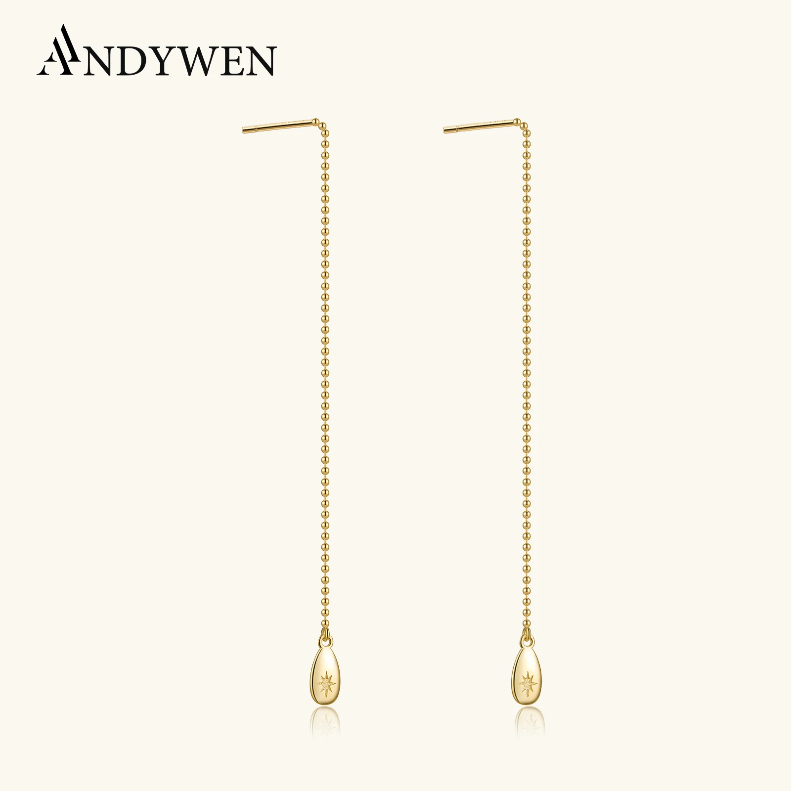 ANDYWEN 925 Sterling Silber Gold Perlen Kette Ovale Lange Kette Perlen Piercing Gold Pendientes Frauen Luxus Edlen Schmuck Clips