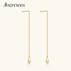 ANDYWEN 925 Sterling Silver Gold Beads Chain Ovals Long Chain Beads Piercing Gold Pendientes Women Luxury Fine Jewelry Clips