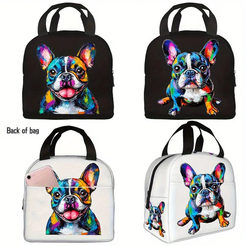 Cute Bulldog Smile 3D Print Insulated Lunch Bag Portable Easy-Clean Oxford Fabric Perfect for Work School Picnics Outdoors