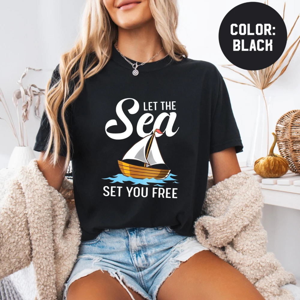 Sailing Cotton T-shirt Gift for Sailor Sea Lover Tees Ocean Sweatshirt Men Sailboat Shirt Women Boat Owner Gift Nautical Tee Top