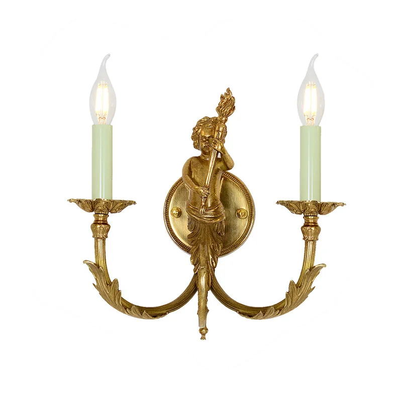 

French angel full copper wall lamp, retro court style staircase