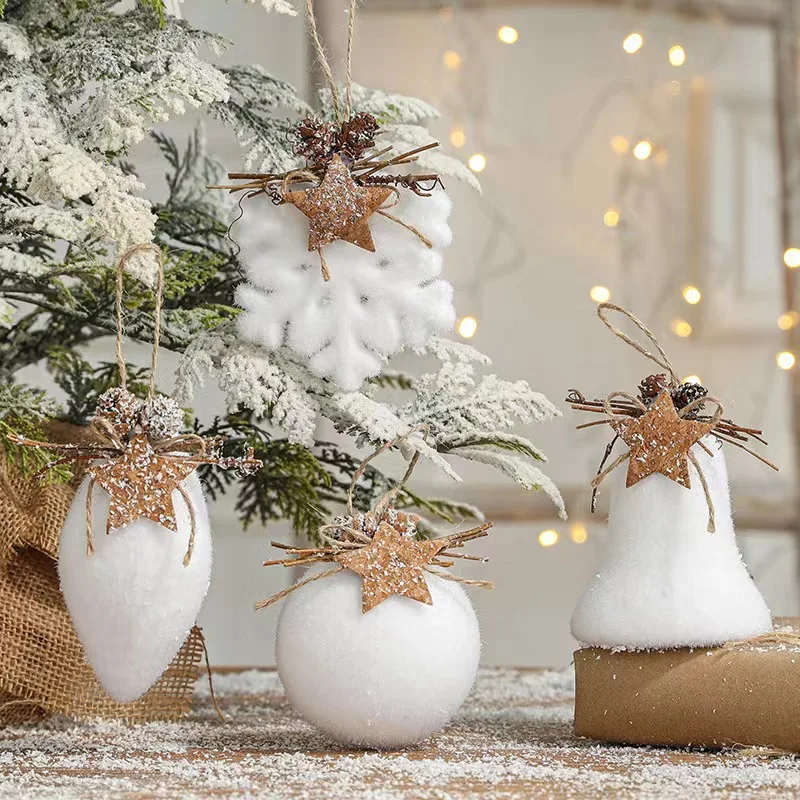 White Foam Christmas Ball Ornaments Xmas Tree Hanging Snowflake Bell Pendants Navidad Home Party Decorations 2025 New Year Gifts