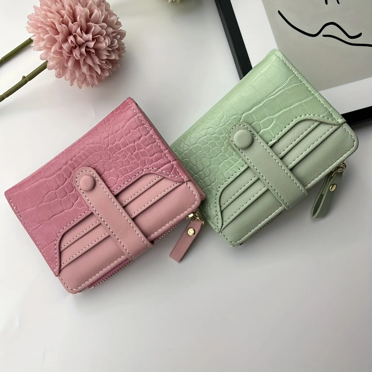 Ladies Macaron Short Fashion Korean Purse Crocodile Zipper Multi-Slot Everyday Everything Fresh Ladies Purse