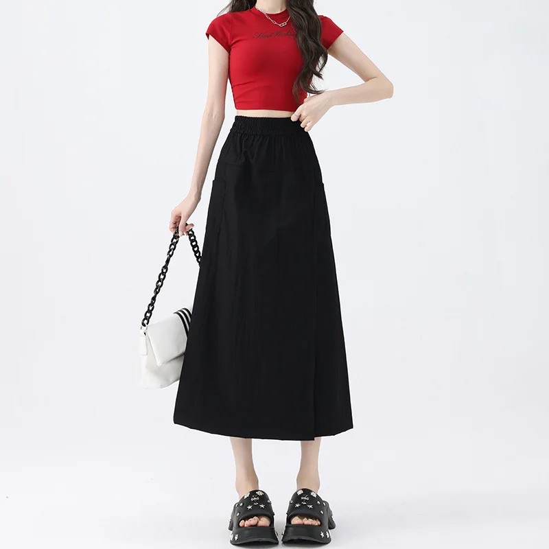 الأدوات الأمريكية كولوتيس المرأة الصيف رقيقة 2025 جديد عالية الخصر ورقيقة على شكل حرف A تنورة عادية واسعة الساق السراويل