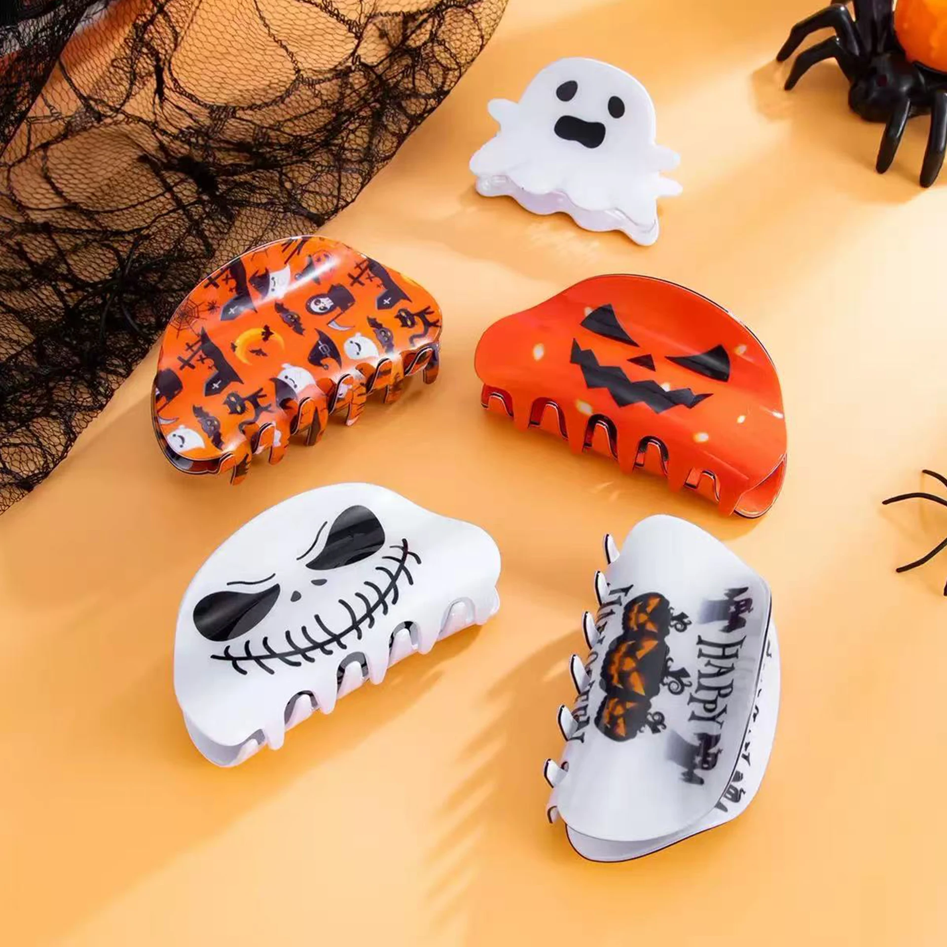 1pc Halloween Spooky Bats Ghosts Terrifying Atmosphere Decorations Grab Clips Back of the Head Pumpkin Hairpin